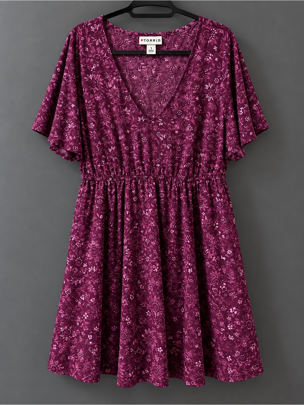 Torrid Floral Flutter Sleeve Midi Dress Purple Size 1 Pockets
